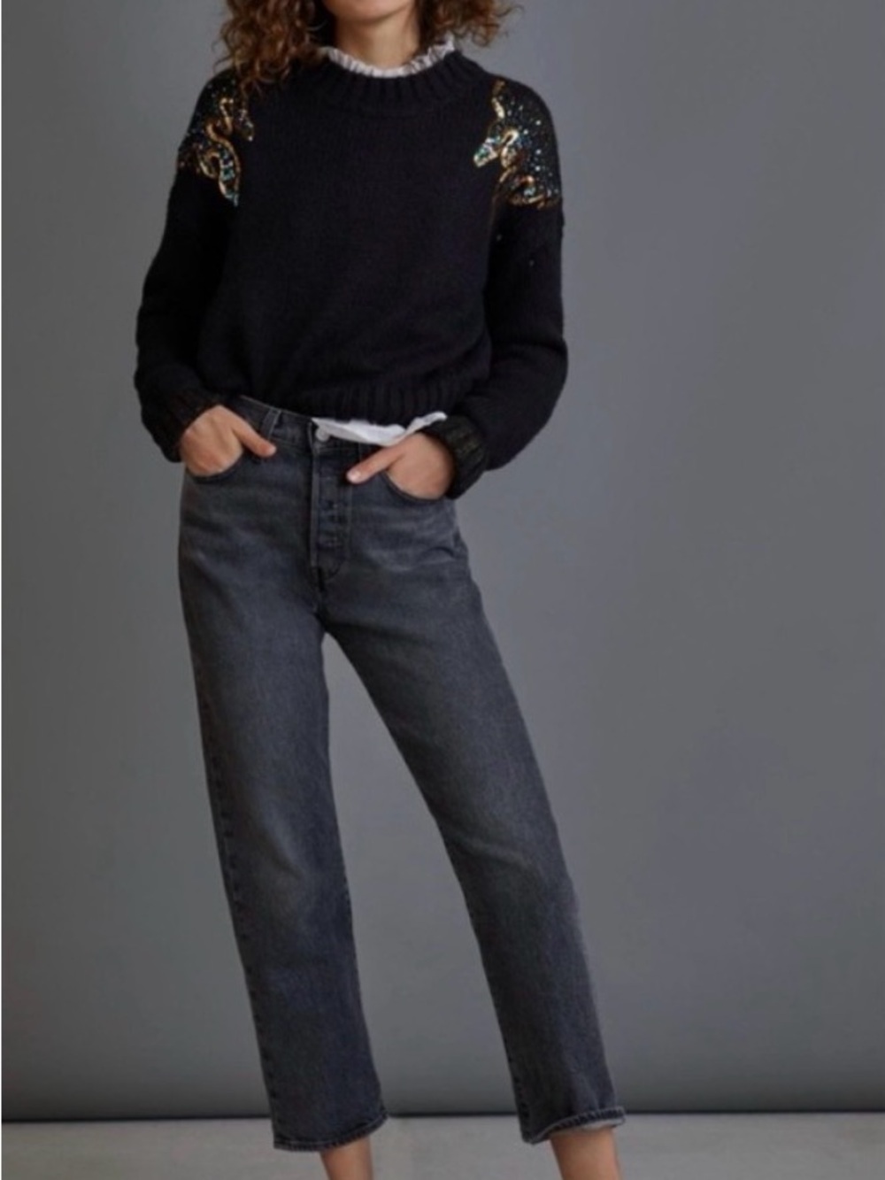 Scotch & Soda Navy Sweater with Embellished Shoulders - Women